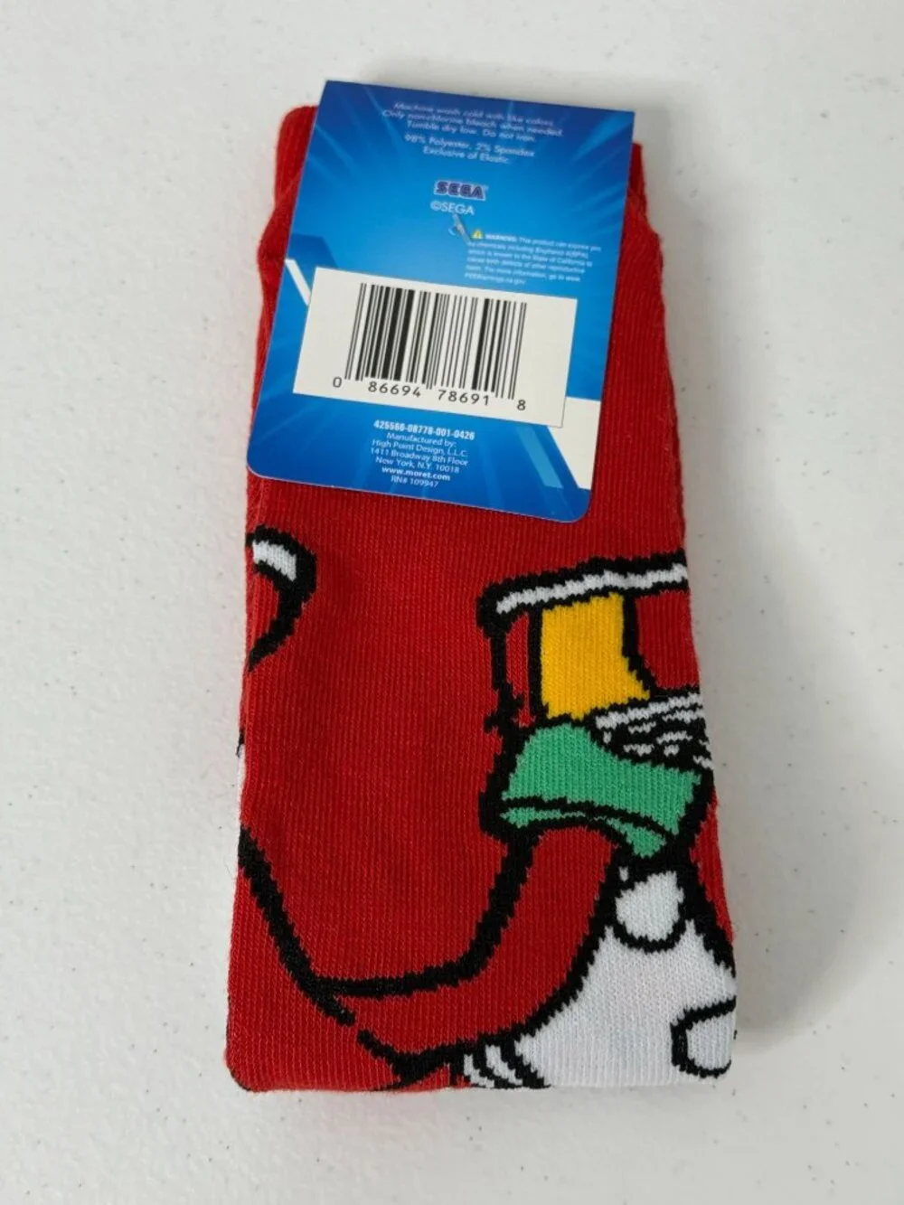 Sonic the Hedgehog Knuckles Red Crew Socks 9-11 New